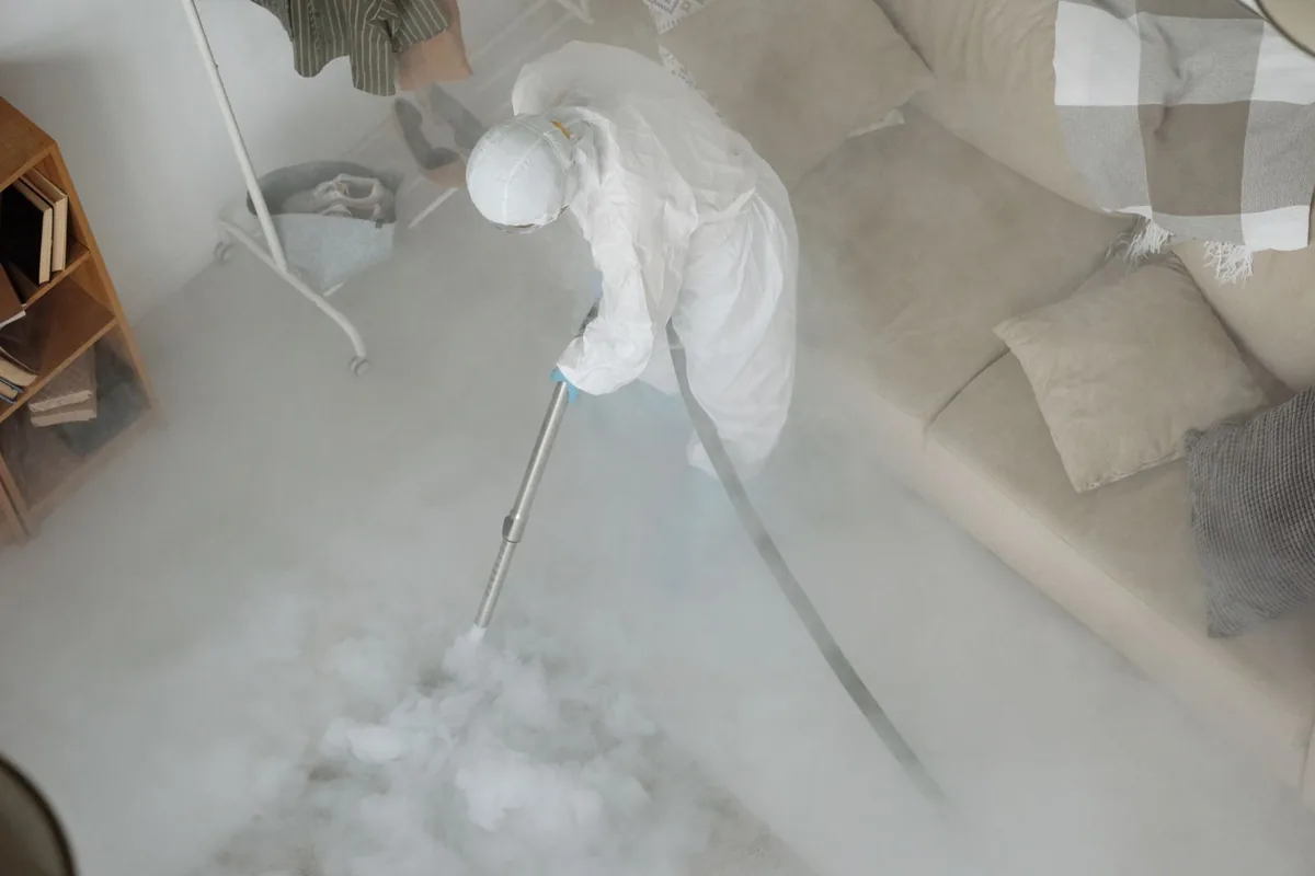 Biohazard cleanup technician in protective equipment, Julington Creek, Jacksonville, FL